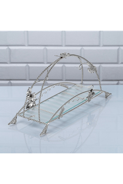 Genel Markalar Desenli Cam Burgulu Baton Sepet Tepsi Metal Jardinyer Gümüş