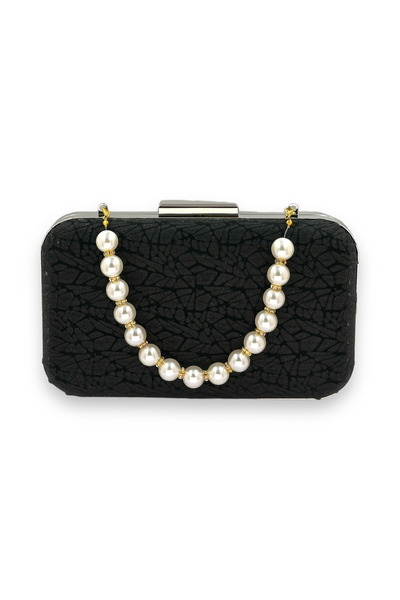 Biçanta Black Color Pearl Handle Laser Patterned Evening Bag Evening Bag Chai...