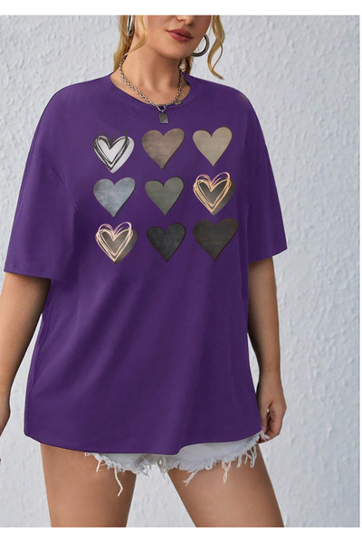 mw memowear Unisex Heart Printed Purple T-shirt