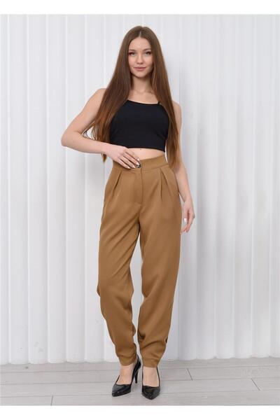 Nuseel Women's Cuff Leg High Waist Trousers Brown