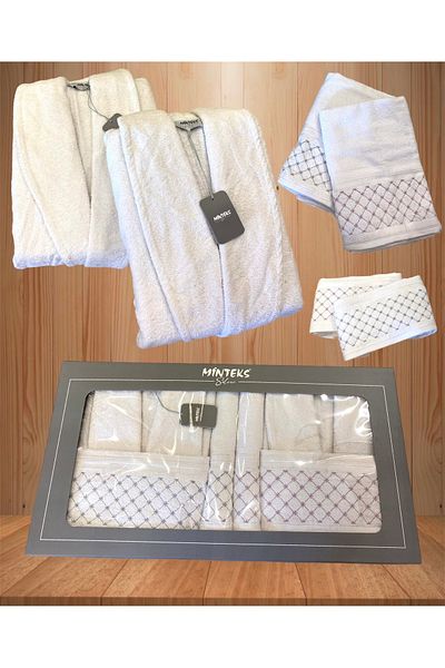 Bayev Set de halate de baie din 6 piese Minteks Silver Pamira alb-alb - Set de halate de baie pentru prosoape de familie