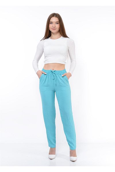 Nuseel Women's Elastic Waist Aerobin Trousers Turquoise