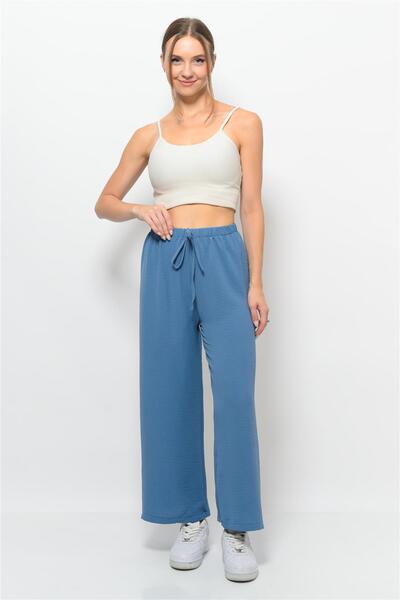 Nuseel Γυναικείο παντελόνι από ύφασμα Aerobin Palazzo Model Μπλε