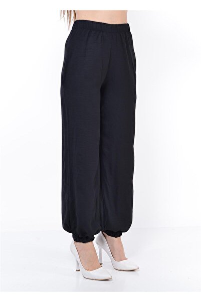 Nuseel Kadın Beli Lastikli Şalvar Pantolon Siyah