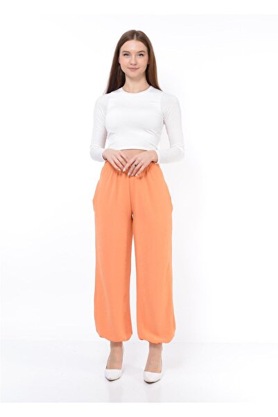 Nuseel Pantaloni largi pentru femei portocalii - cu talie elastică