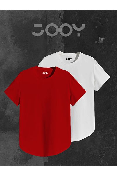 Jooy Company Set de 2 roșu, alb, un tricou cu croiala ovală, neimprimat