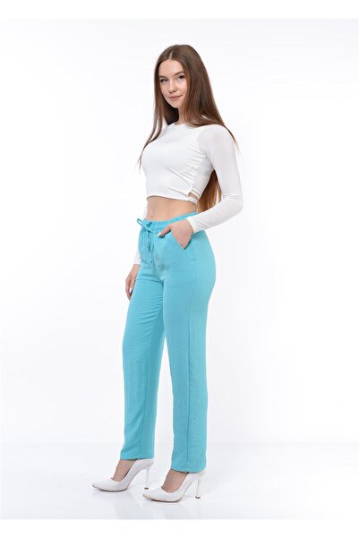 Nuseel Women's Elastic Waist Aerobin Trousers Turquoise