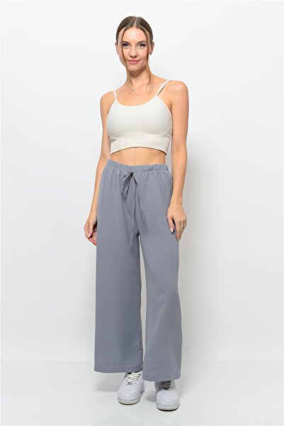Nuseel Women's Aerobin Fabric Palazzo Model Trousers Gray