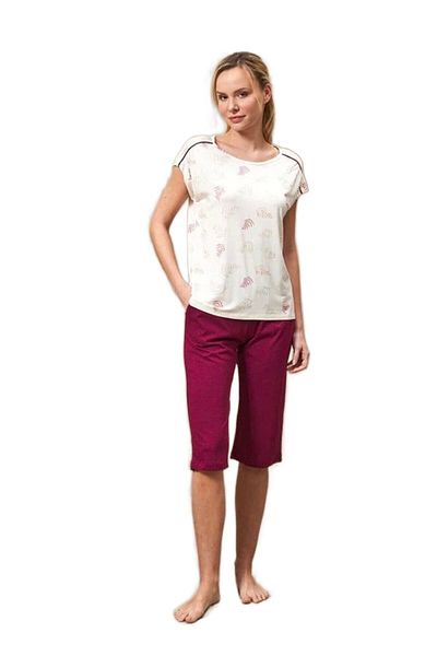 PJS Set pijama capri roșu claret pentru femei 25145