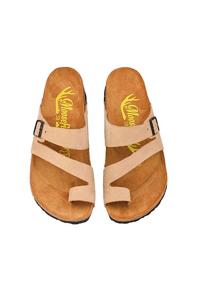 Moosefield Genuine Leather Beige Women's Slippers