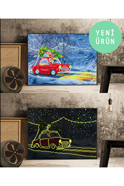 MAXİ Kırmızı Araba - Karanlıkta Parlayan Özel Taş Diamond Painting, Elmaslı Goblen Mozaik Tablo 40X30cm