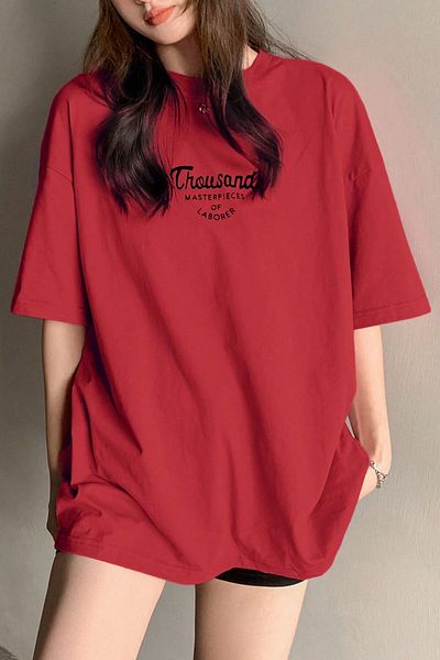 MODAGEN Uniszex Red Crew Neck Thousand Nyomtatott Oversize póló