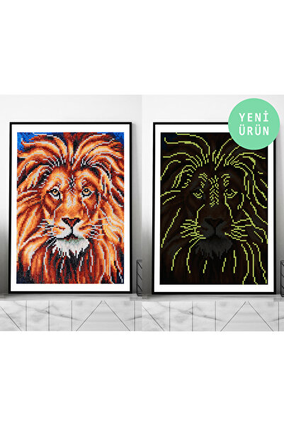 MAXİ Aslan - Karanlıkta Parlayan Özel Taş Diamond Painting, Elmaslı Goblen Mo...