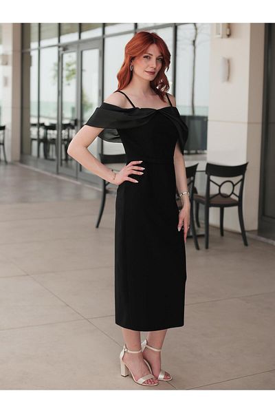 SpringStore Rochie de seara din crepon cu guler negru