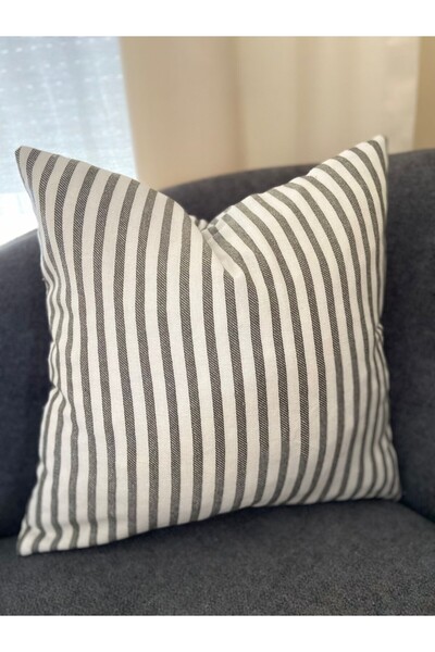 La Vivi Λινό με ρίγες ανθρακί - Μποέμικο κάλυμμα μαξιλαριού διπλής όψης