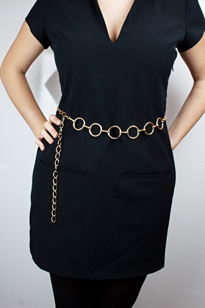 Liveyn Design Curea cu lanț metalic de culoare aurie cu detaliu inel