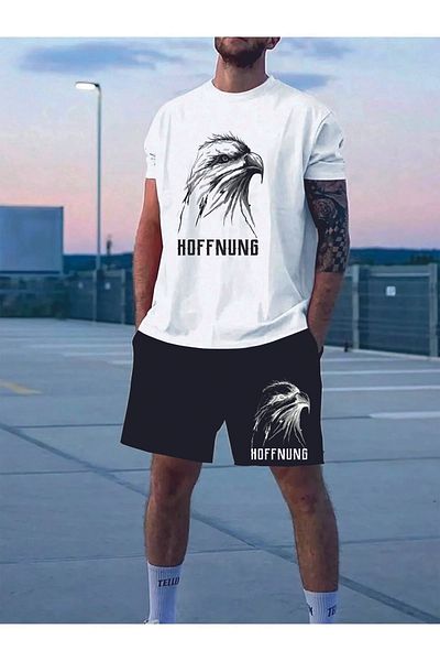 HOFFNUNG Full Shorts Unisex Printed Oversize Shorts T-Shirt Set