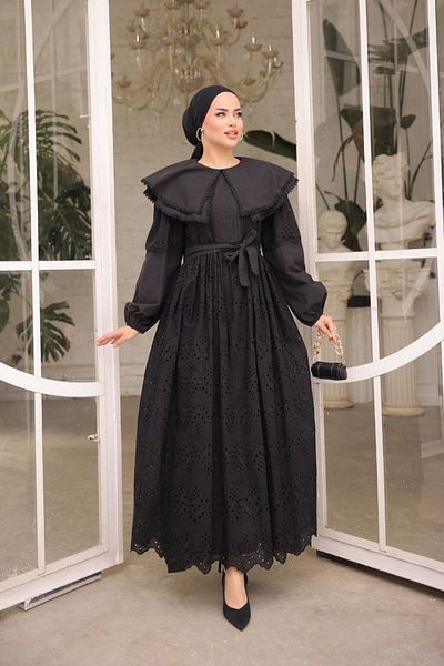 benguen 1421 Spitzenkleid mit Kragendetail Schwarz