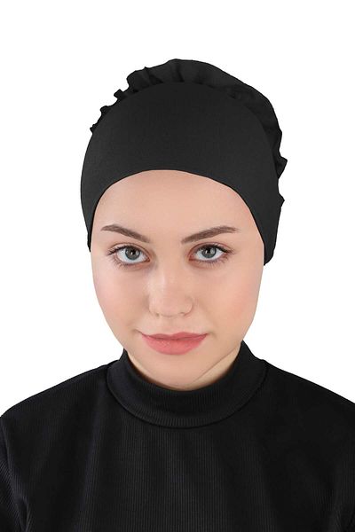 Ecardin Black Large Bonnet - Laced Thin Parisian Fabric, Knobed - St 140