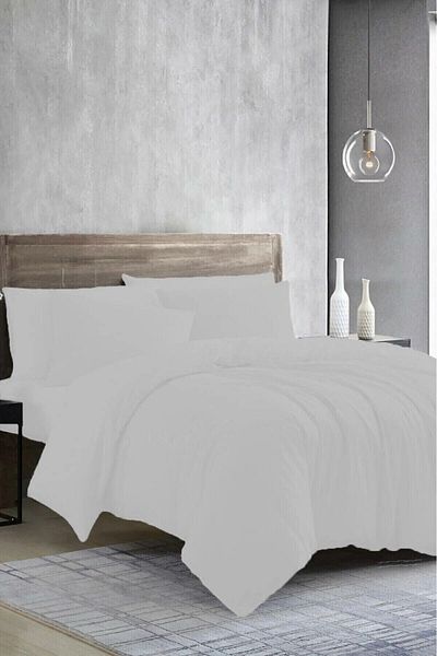 mihriban Ranforce Plain White Double Duvet Cover - Comforter and 2 Pillowcases (Without Anchor)