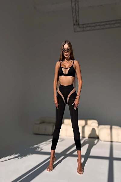 Fashiontayt Set de două piese din tul din țesătură de scufundări cu talie înaltă