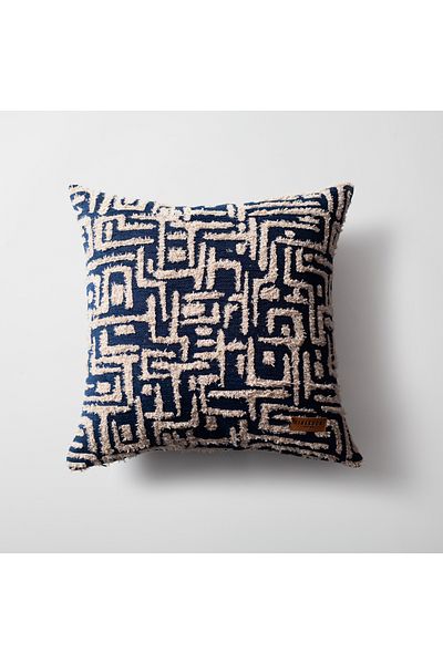 Fineroom Living "جيلدا" - وسادة رمي بنمط المتاهة 45x45 باللون الأزرق الداكن (بما في ذلك الوسادة الداخلية)