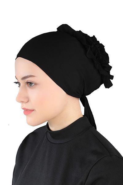 Ecardin Black Large Bonnet - Laced Thin Parisian Fabric, Knobed - St 140