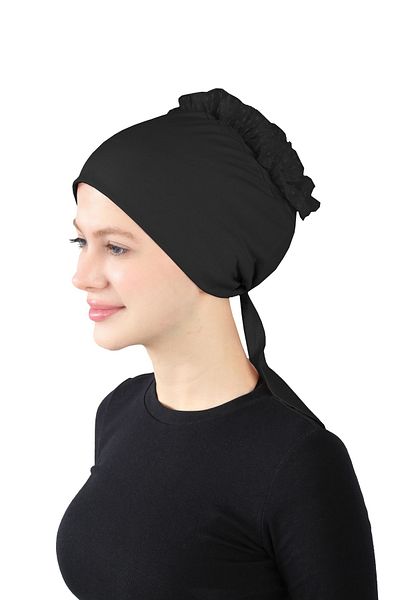 Ecardin Plus Size Knobed Laced Bonnet - Black St 212