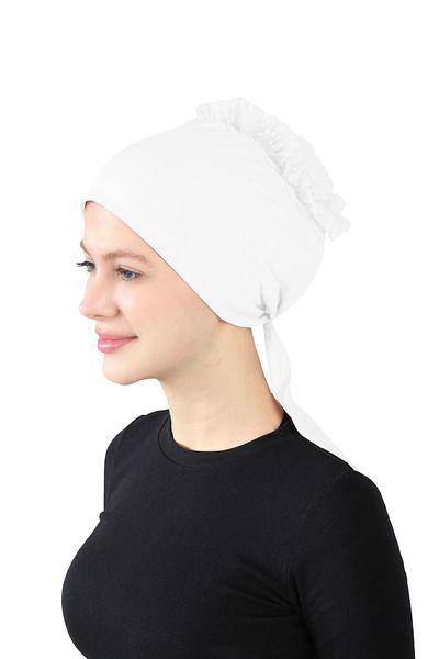 Ecardin Plus Size Knobed Laced Bonnet - White St 212