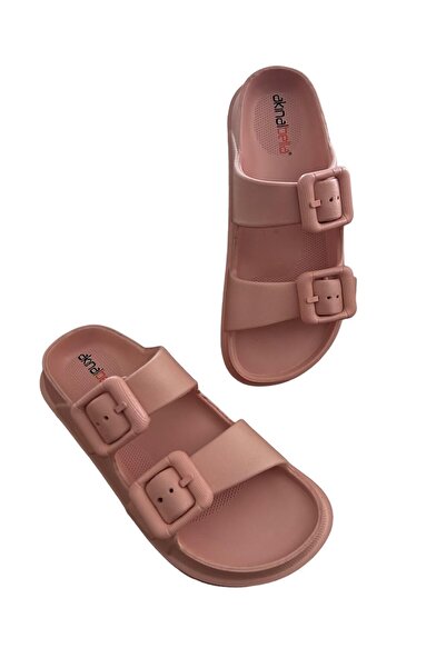 Akınal Bella EVA DOUBLE BUCKLE SALMON COLOR WOMEN'S AND KIDS ULTRA SOFT VERY SOFT ADJUSTABLE SLIPPERS MODEL