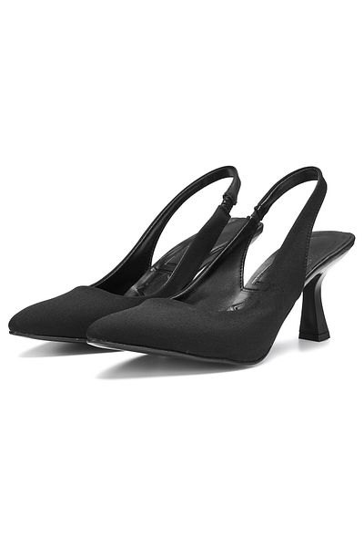 Allyup Zilnic Femei Cu vârf ascuțit Plat Fără model Subțire Spate deschis Tocuri Model Negru Pantofi de rochie de seară 101b