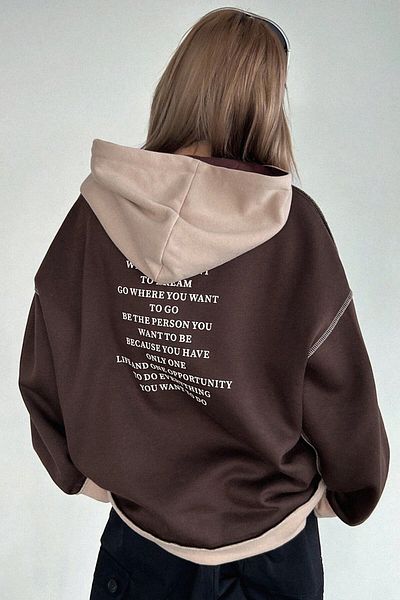 MODAGEN Unisex Καφέ-Μπεζ με κουκούλα στην πλάτη Dream Printed Oversize φούτερ