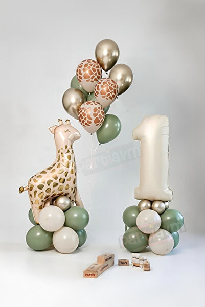 PARTİAVM Küf Yeşili Avakado Renk Krem Retro Rakam Balon Soft Kahve Renkler Bü...