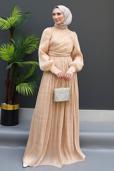 GİZ AGİYİM Μεταξωτό Φόρεμα Hijab Honey Foam