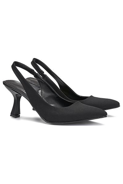 Allyup Zilnic Femei Cu vârf ascuțit Plat Fără model Subțire Spate deschis Tocuri Model Negru Pantofi de rochie de seară 101b