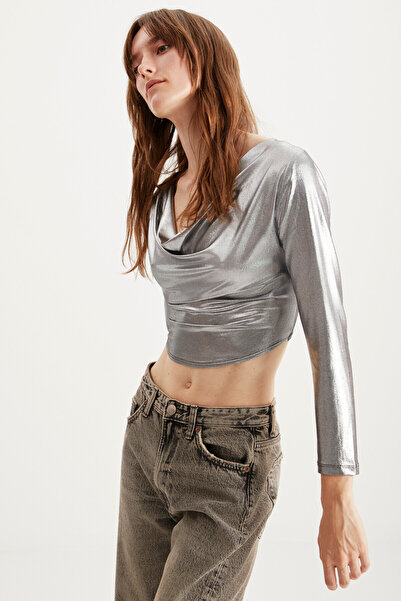 GRIMELANGE Жіноче бюст'є з еластичної тканини з довгими рукавами Arleen Degaje Gumus з покриттям з гумусу сірого кольору