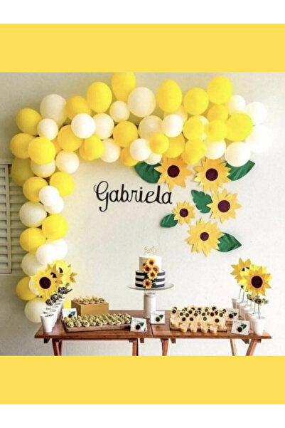 FOKUL 50 Adet Sarı Beyaz Arı Çiçek Balon Zinciri Konsepti Doğum Günü Balon Süsleme Seti