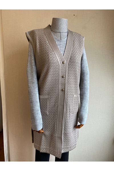 TEK Medium Size Stylish Patterned SINGLE Knitwear Tunic/Vest - Sand