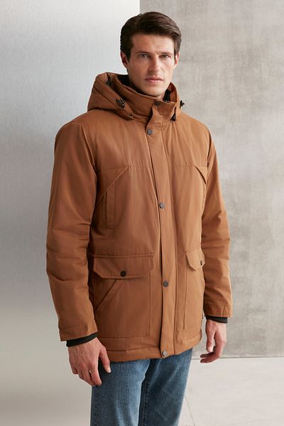 GRIMELANGE Gerardo Men's Very Thick Waterproof and Windproof Lined Hooded Outdoor Outerwear Tan Coat