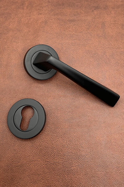 KOLDOOR Piramit Siyah Lüx Yuvarlak Şık Rozetli Yale Çelik Kapı Kolu Sağ basar