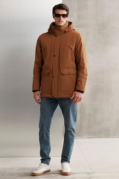 GRIMELANGE Gerardo Men's Very Thick Waterproof and Windproof Lined Hooded Outdoor Outerwear Tan Coat