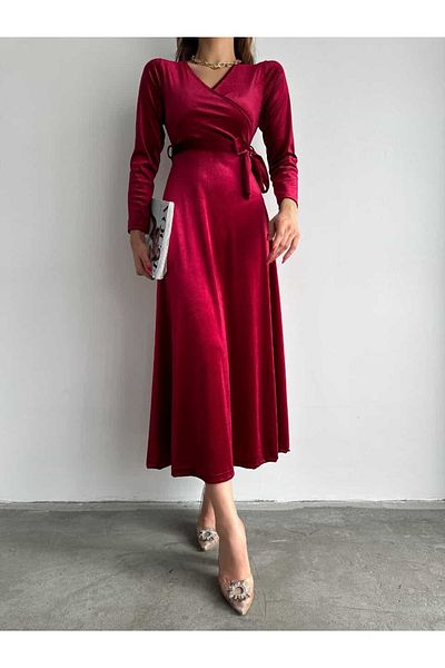 merysare Velvet Belt Dress - Double Breasted Collar, Color Options