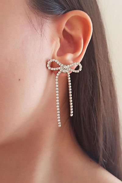 By Zeyna Aksesuar Women's Special Design Zircon Stone Ribbon Model Earrings