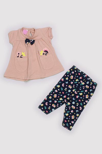 Peki Baby Buy 5 Pay 4 Newborn Kids Girls Summer Cotton Floral Embroidered Bow Body Tights 2-Piece Set 13633