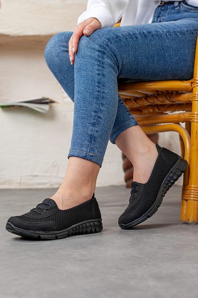 Adım Adım Women's Black Orthopedic Sports Ballerinas