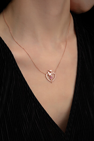Else Silver 925 Ayar Gümüş Pembe Taşlı Anne Çocuk Sevgisi Kolye