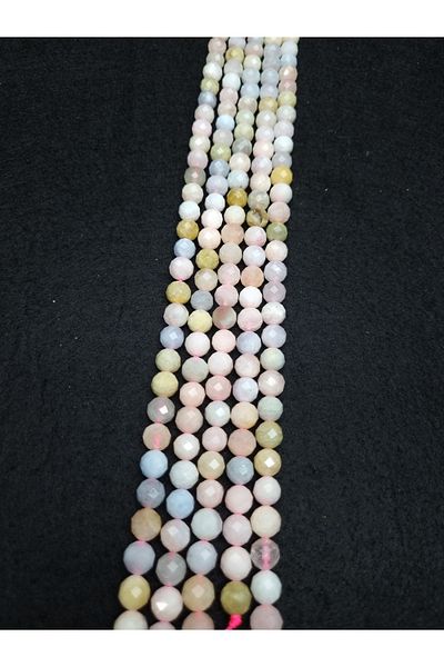 Yüksel Boncuk 8 mm Morganite Stone Facet Cut Natural Stone String