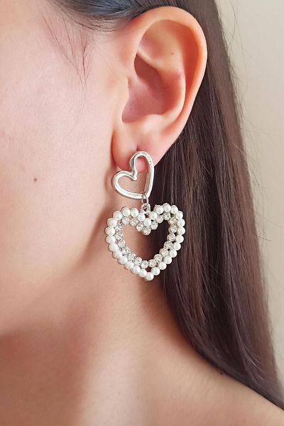 By Zeyna Aksesuar Women's Special Design Artificial Pearl Heart Model Earrings