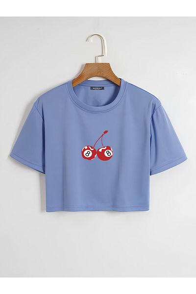 Mad&Calf Γυναικείο μπλουζάκι με στάμπα 8 Ball Cherry Oversize Crop