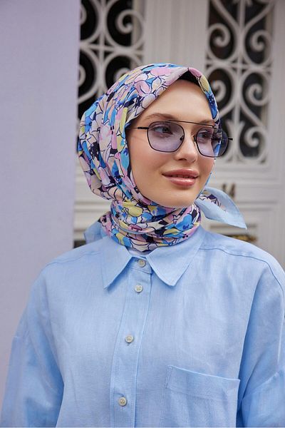Şalland Baroq Pattern Scarf Ice Blue